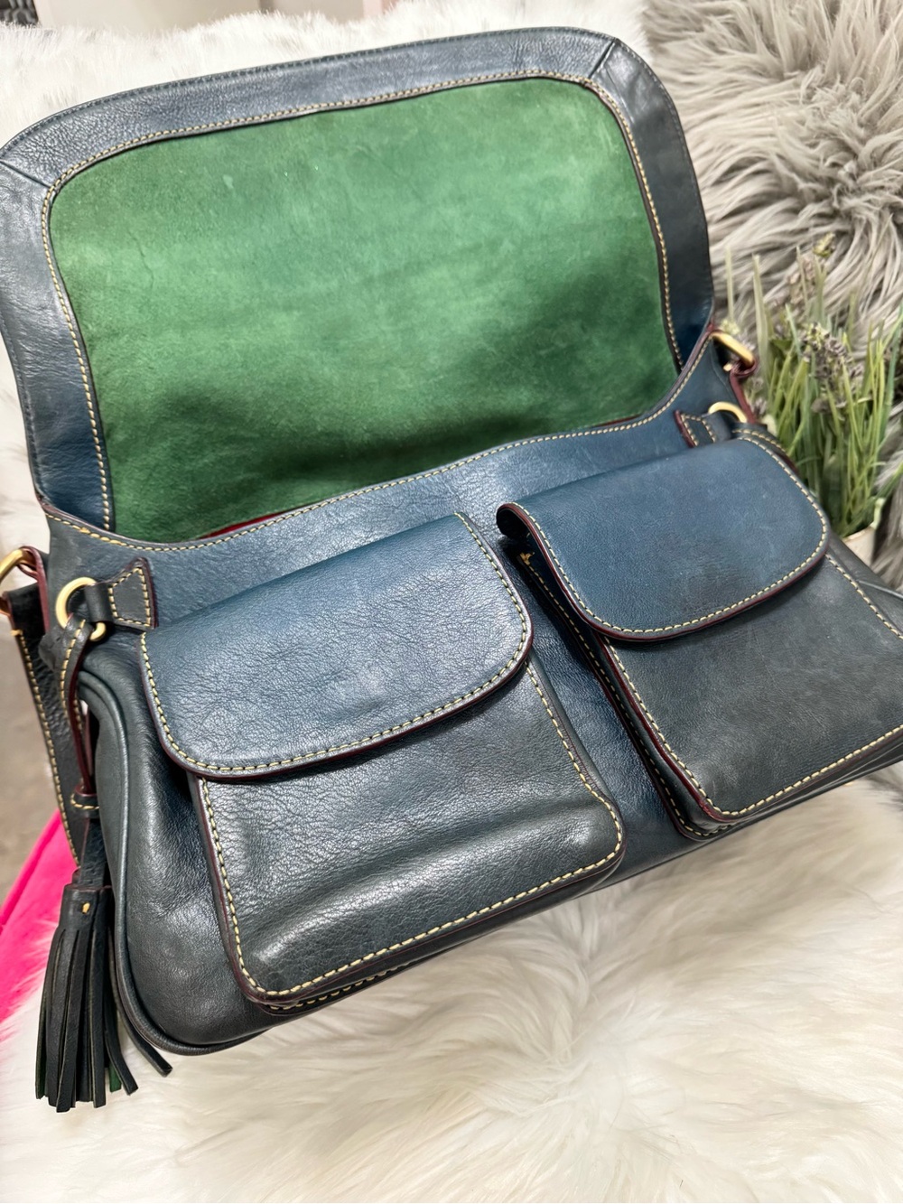 Dooney & Bourke Blue Leather Satchel Messenger Shoulder Bag - Picture 7 of 14